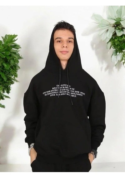 Marions Erkek Çocuk Yazılı Kapüşonlu Sweatshirt-15238 Siyah