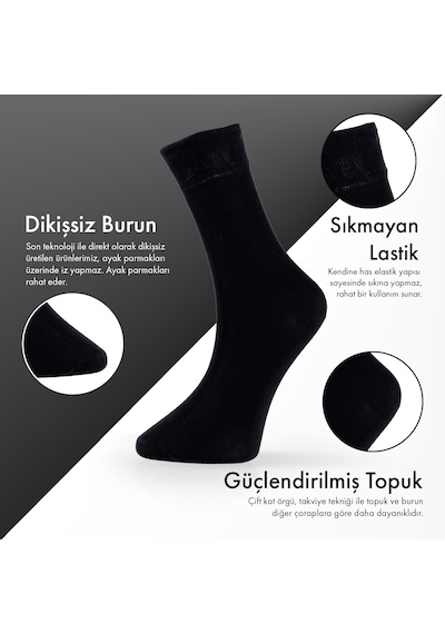 Saf Bambu Erkek Soket Uzun Düz Siyah Çorap Dikişsiz Premium Kutulu 6'lı L5952aznb Softaura
