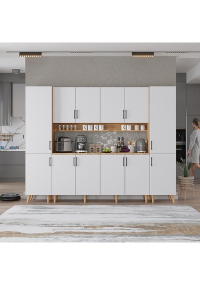 Della Kahve Köşesi Çok Amaçlı Dolap Kiler Mutfak Dolabı Çam Beyaz 240cm Çam Beyaz