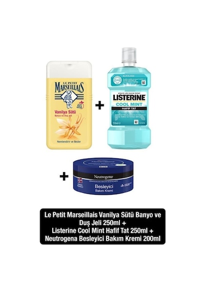 Listerine Coolmint Hafif Tat 250 ML + Lpm Vanilya Sütü Duş Jeli 250 ML + Bakım Kremi 250 ML