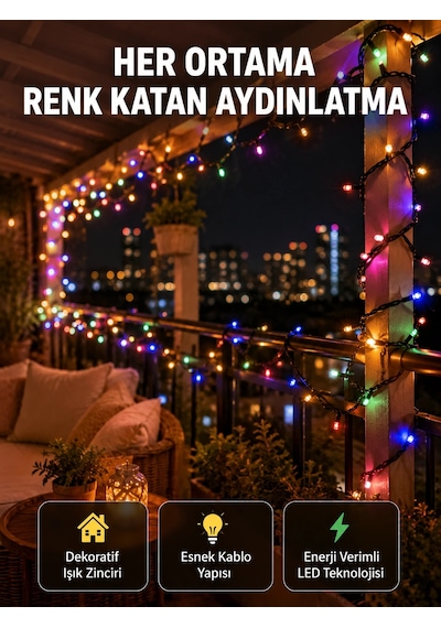 Mey İthalat 5 Metre Şeffaf Kablo Led Peri Işığı 50 Ampullü Dekoratif Led Yeni Nesil -