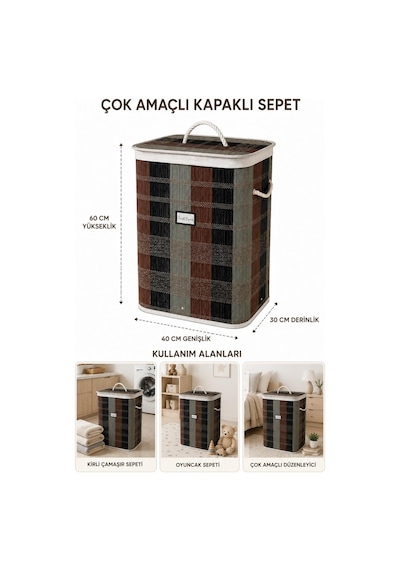 Dikdörtgen Çamaşır Kirli Sepeti - Organizer Toparlayıcı Oyuncak Sepeti Çok Renkli