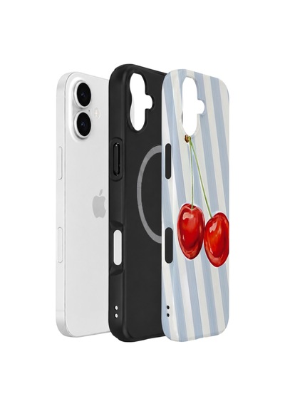 Apple iPhone Uyumlu 17 Vorian Çift Katmanlı Magsafe Kılıf Cherry Blue Stripe