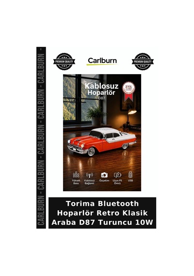 Premium Torima Bluetooth Hoparlör Retro Klasik Araba D87 Turuncu 10w Bağlantı Nostaljik Ofis