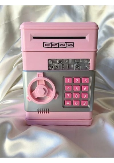 Pembe Renk Atm Şifreli Otomatik Kağıt Para Alan Kasa Kumbara