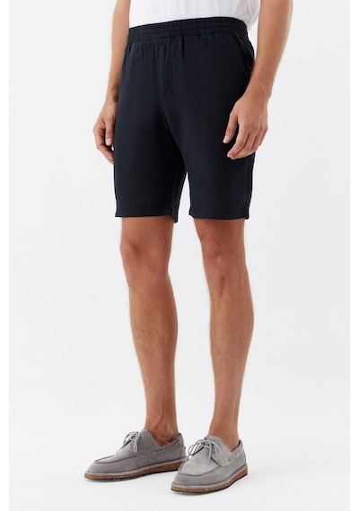 Sabri Özel Erkek Siyah Normal Kesim Regular Fit %100 Keten Lastikli Bel Bermuda Şort