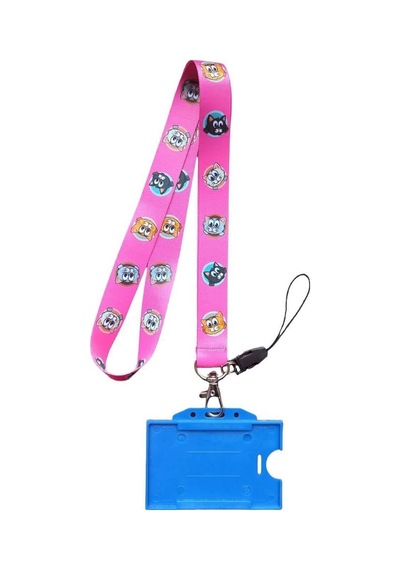 Kedi Pembe Kart Askı Ipi Yaka Askı Ipi, Boyun Askı Ipi, Telefon Askı Aparatı, Mavi Yatay Kartlık