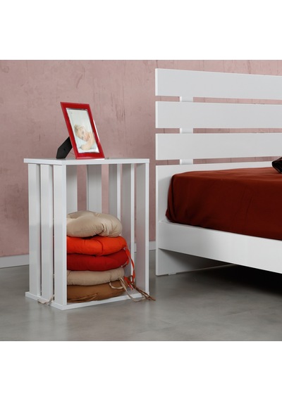 Pasifichome Huga Çift Kişilik Beyaz Ahşap Karyola Komodin Takım 140X190 Cm