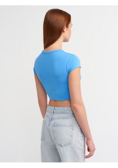 Dilvin Vücuda Oturan Crop Top-mavi Mavi