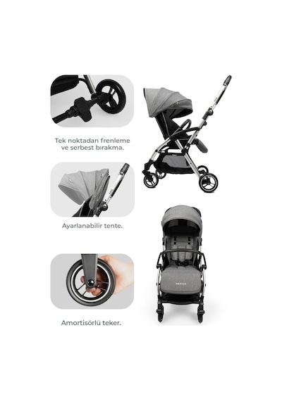 Kanz Marcus Kolay Katlanabilen Kabin Bebek Arabası Heavy Grey