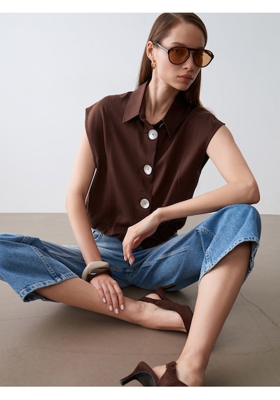 Dilvin 50545 Yaka Detaylı Kolsuz Bluz-kahve