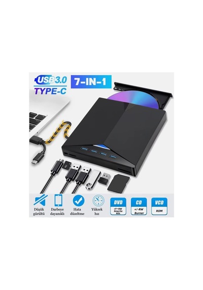 7 İn 1 Harici Usb 3.0 Type-c Dvd Rw Cd Sürücü Yazıcı Okuyucu Oynatıcı Optik Sürücü - 838421709