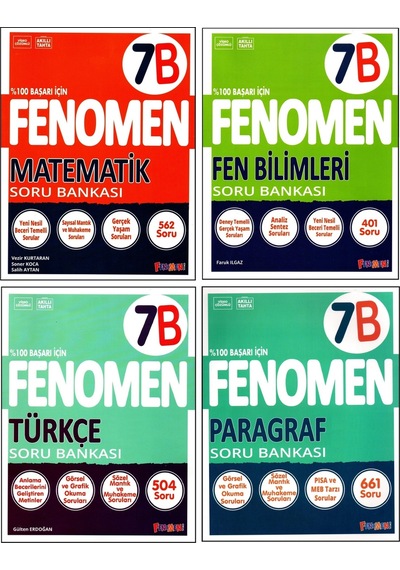 Fenomen 7. Sınıf Matematik B +türkçe B +fen Bilimleri B +paragraf B Kitabı 4 Kitap