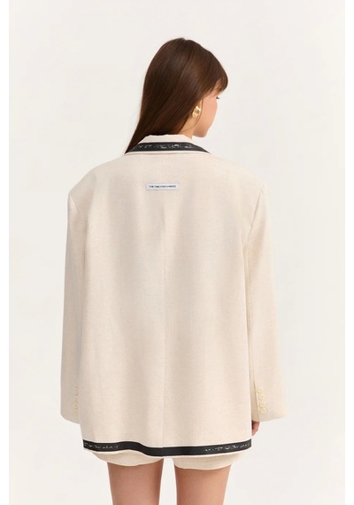 Baskılı Keten Blazer Ceket Natural Naturel