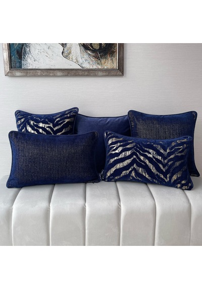"navy Zebra" Desenli Kırlent Kılıfı - 45x45 - Gold Gold - Lacivert