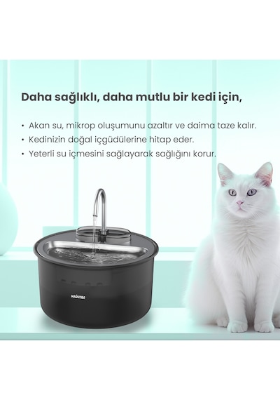 Haustier Wf009ls Siyah , Çelik Üst Tabla , 3.5lt Geniş Bpa İçermez Hazne, Otomatik Kedi Su Sebili,kedi Su Çeşmesi, Su Pınarı