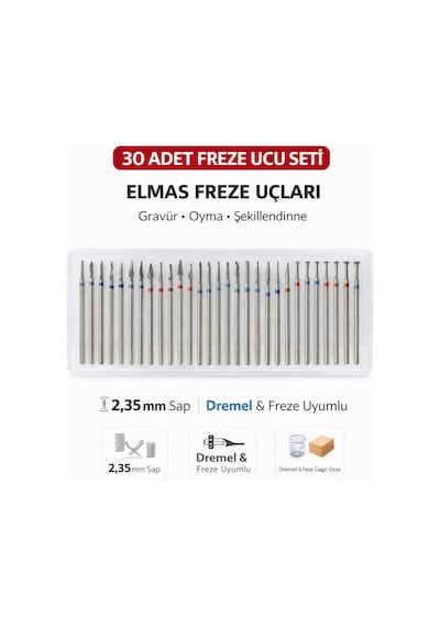 Senbang Elmas Freze Ucu Seti 30 Parça 2.35 Mm Sap Dremel Uyumlu Gravür Oyma Uçları