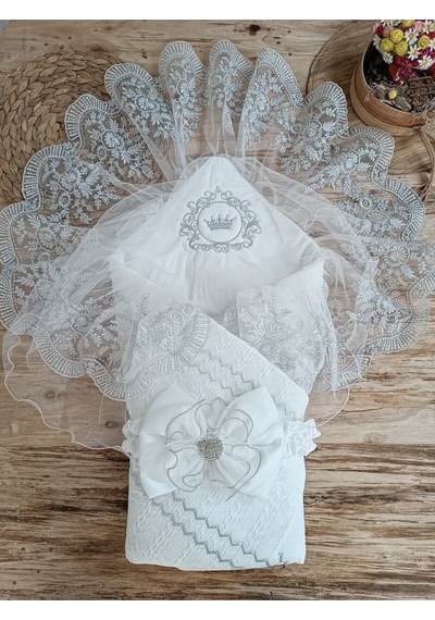 Puset Örtüsü Bebek Kundağı Unisex Bebek Dış Kundak Battaniyesi Hastane Çıkışı Kundak Battaniye Gümüş
