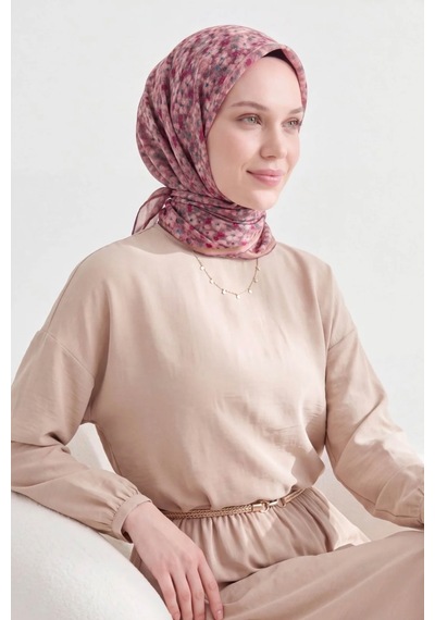 Silk Home Mini Floral Desen Soft Pamuk Eşarp Pudra
