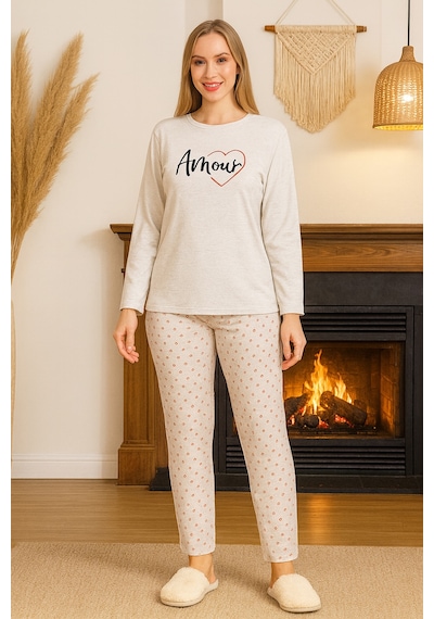 Remsa Kadın Kalp Desen Suprem Pijama Takımı 0472 Vizon04 Vizon04