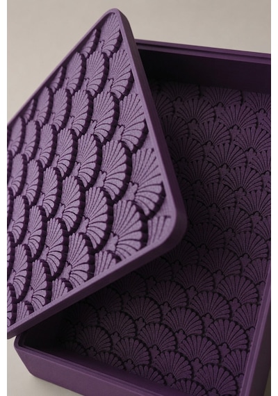 Desenli Kapaklı Dekoratif Kutu Masa Üstü Organizer Takı Aksesuar Saklama Kutusu Pla 20x12.5 Cm Mor