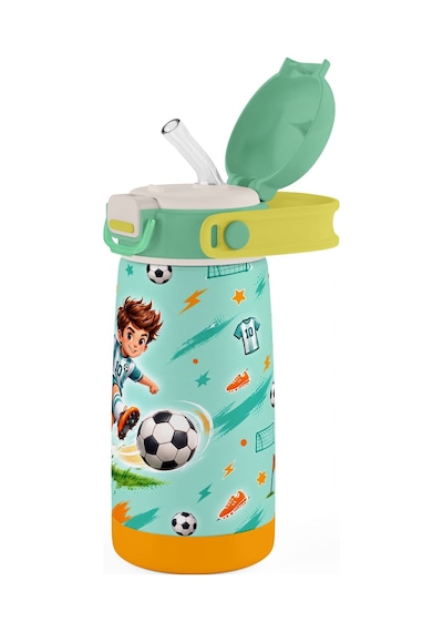Puccon 420 Ml Açık Yeşil Futbol Desenli Erkek Çocuk Okul Matarası Paslanmaz Çelik Termos - 60021