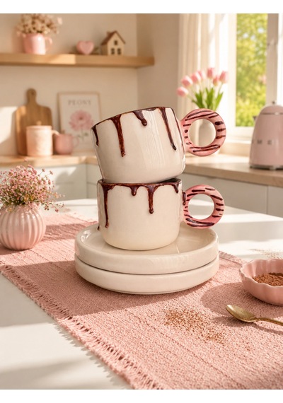 Pink Drop İki Kişilik Türk Kahvesi Takımı Beyaz