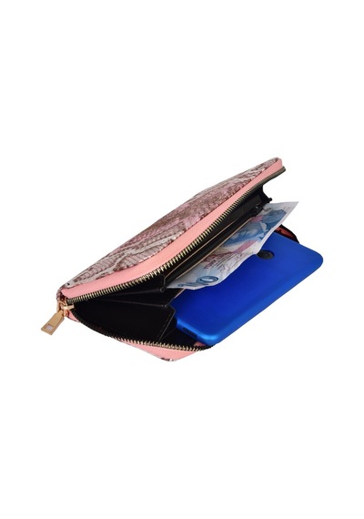 Barsecollection Fermuarlı Yılan Desenli Pembe Kadın Cüzdanı Açık Pembe