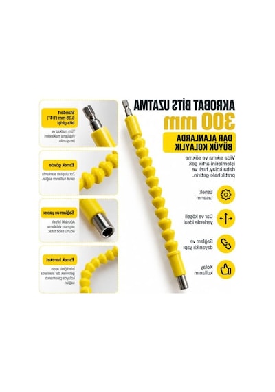 Esnek Akrobat Bits Uç Uzatma Aparatı, 30 Cm, 1/4 İnç Hex Uyumlu 0.1 M