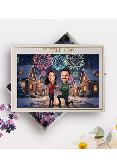 Bk Gift Kişiye Özel Sevgili Yılbaşı Karikatür Tasarımlı 1000 Parça Profesyonel Puzzle-6, 1000 Puzzle, Yeni Yıl Hediyesi, Yılbaşı Hediyesi Kobitmeyenco