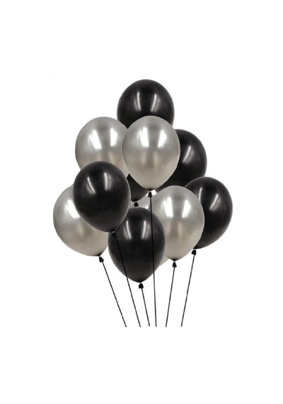 25 Adet Metalik Sedefli Siyah-Gümüş Gri Karışık Balon Helyumla 25 Adet Metalik Sedefli Siyah-Gümüş Gri Karışık Balon Helyumla