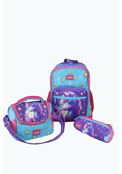Wia Wıa Sw019 Unicorn - 3' Lü Okul Çantası Seti - Sırt Ve Beslenme Çantası + Kalemlik Mavi - Pembe