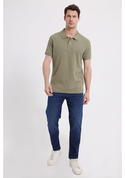 Tudors Erkek Slim Fit Dar Kesim %100 Pamuk Haki Polo Yaka Tişört-46188 Haki