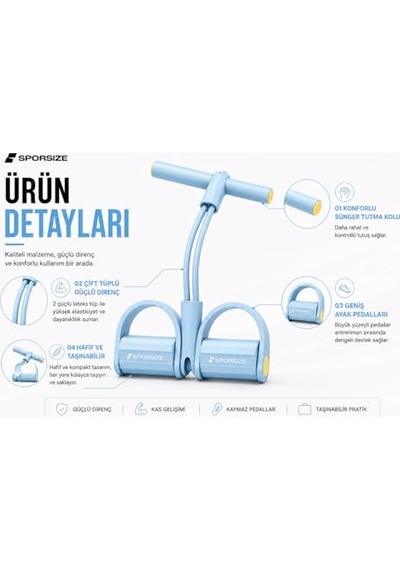 Sporsize Body Trimmer Kadınlar İçin, 2 Tüplü Hafif Dirençli Ayak Pedallı Egzersiz Aleti, Başlangıç Seviyesi Evde Fitness Ekipmanı