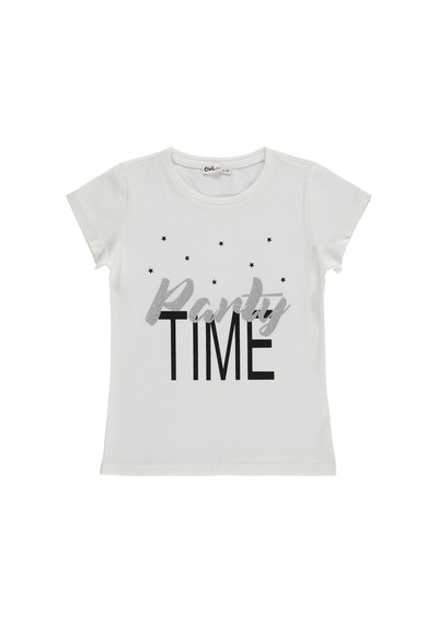 Civil Girls Party Time Baskılı 6-9 Yaş Tişört - Kırık Beyaz