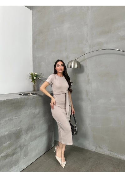Kuşaklı Mdl Esnek Kumaşlı Elbise Bej Pt Bej