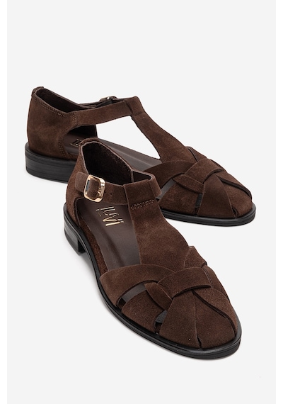 Luvishoes Dexara Kahverengi Süet Hakiki Deri Kadın Sandalet