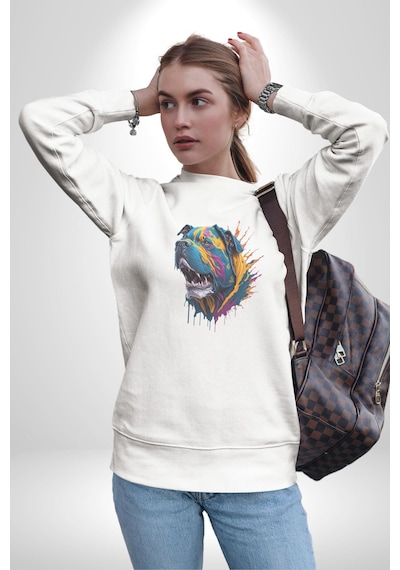 Köpek Saint Bernard Havlama Unisex Beyaz Baskılı Sweatshirt Beyaz