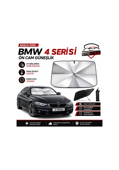 Bmw 4 Serisi Şemsiye Tip Ön Cam Güneşliği Katlanabilir Uv Korumalı Araç Cam Güneşlik