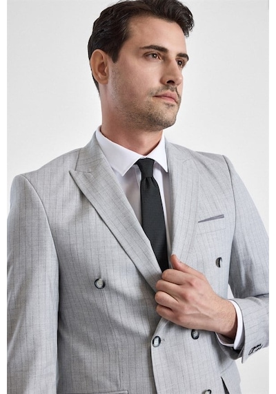 Süvari Gri Slim Kruvaze Yaka 6 Drop Takım Elbise Tk1006900395-s05