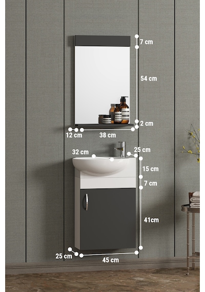 45 Cm Lale Takım Dolap Mdf Antrasit Gri Mat Turkuaz Beyaz-antrasit Gri Mat