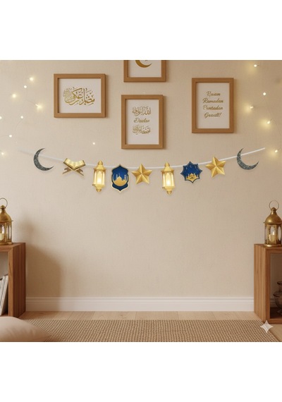 Dodomar 140 Cm Ramazan Dekoratif Süs Mavi Gold - Ramazan Asma Ve Duvar Dekoru Diğer