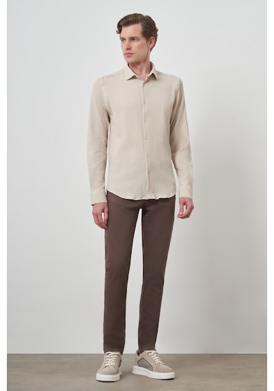 Morven Erkek Bej Gofre Trend Desenli Dynamic Fit İtalyan Yaka Gömlek 25ms004023653 Bej