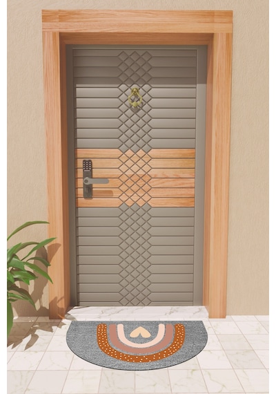 Rugmood Modern Dijital Paspas Gri Kalp Gökkuşağı Kapı Önü Paspası