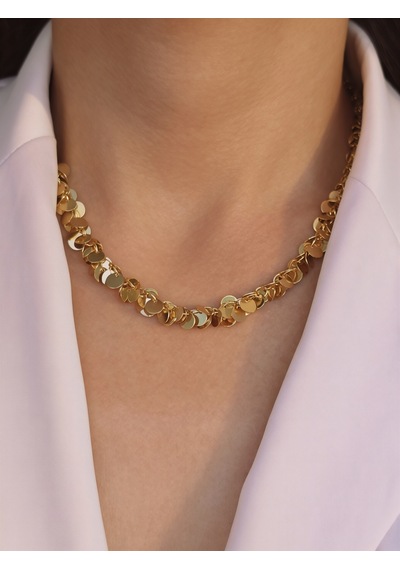 Sıralı Arpa Pullu Model Altın Kaplama Kolye Gold
