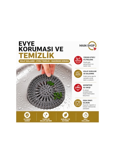 Mainshop 1 Adet Gri Yuvarlak Silikon Süzgeç 12 Cm Lavabo Ve Küvet Süzgeci, Lavabo Tıkacı M-140
