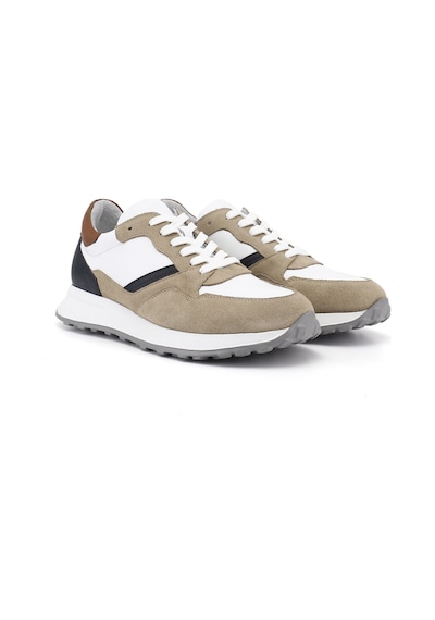 Diğer Erkek Beyaza Bej Süet Bağcıklı Hakiki Deri Comfort Sneaker Ddma80338310