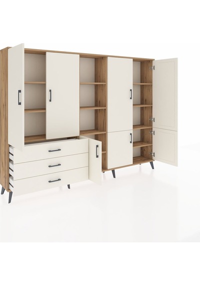 Arges Dolap 11 Raflı 3 Çekmeceli 7 Kapaklı 220x30x163 Çam-aytaşı Çam-aytaşı
