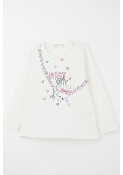 Breeze Kız Bebek Taytlı Takım Mutlu Tavşancık Baskılı Kalpli 9 Ay-3 Yaş, Ekru Ekru