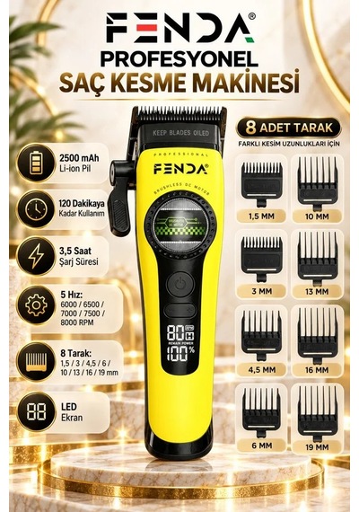 Fenda Profesyonel Saç, Ense Ve Sakal Tıraş Makinesi Seti Sarı Fndsacksset0020